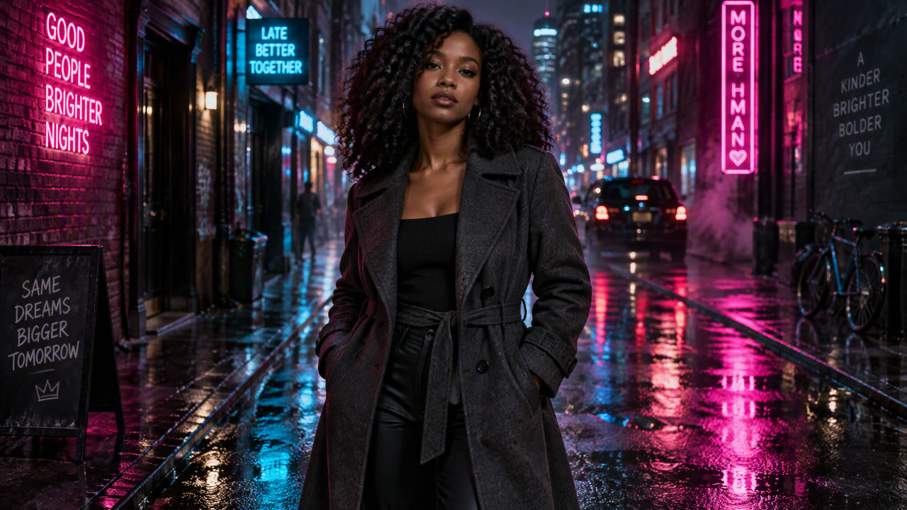 A cinematic neon-street frame made in ShotBorn